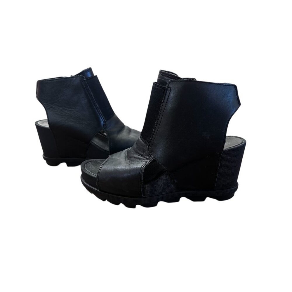 Sorel Joanie II Bootie Platform Sandals Womens 9 Black Cut Out Comfort Zipper - Picture 10 of 14